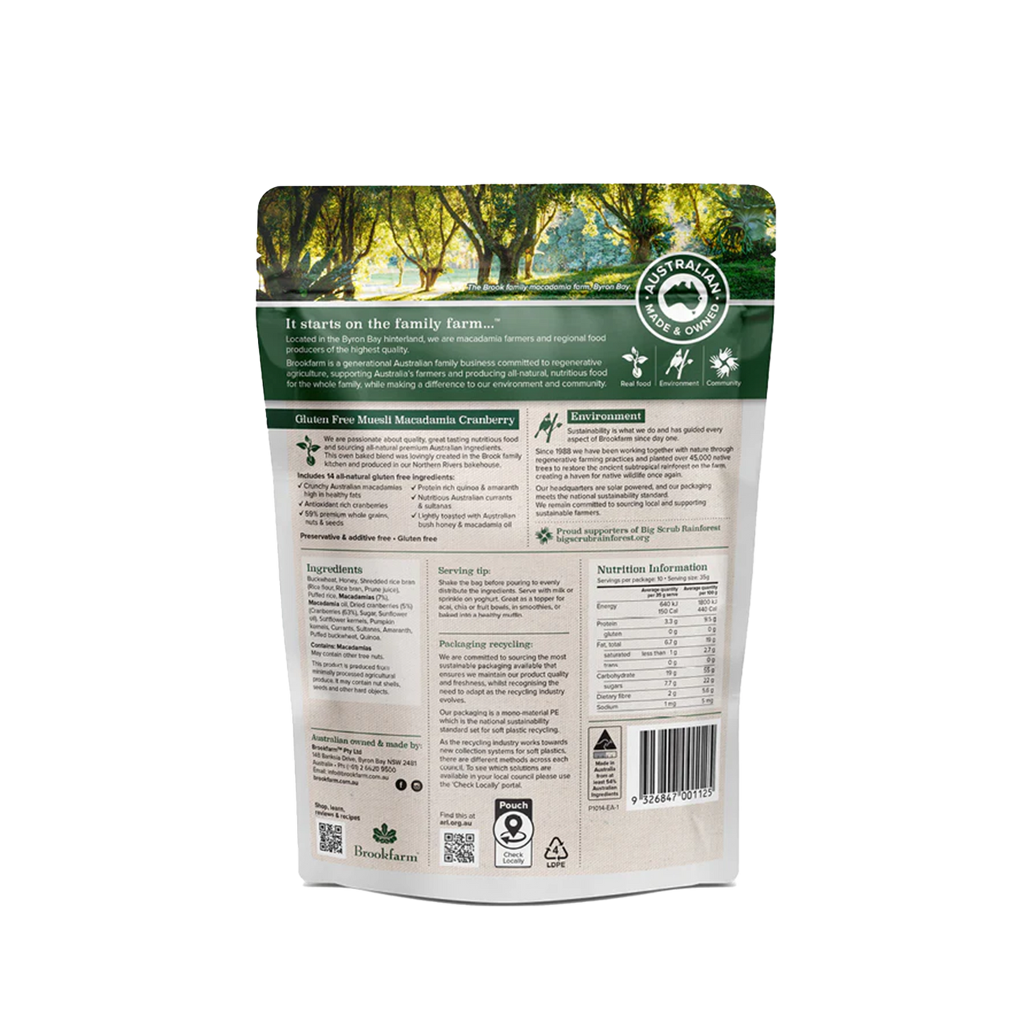 Brookfarm Gluten Free Muesli Macadamia Cranberry 350g