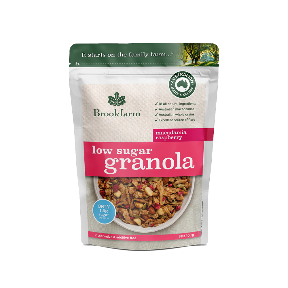 Brookfarm Low Sugar Granola Macadamia Raspberry 400g