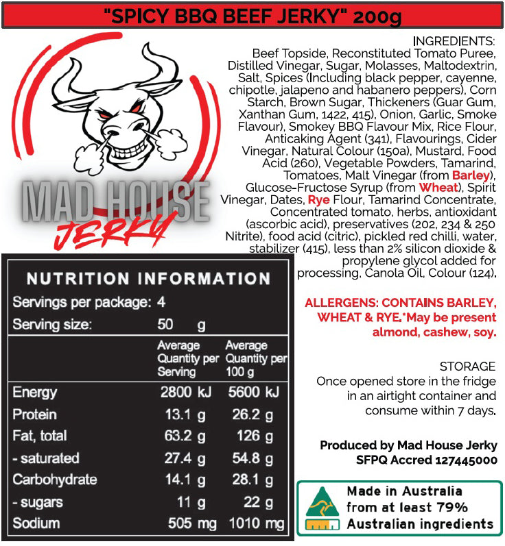 Mad House Jerky - Spicy BBQ 200g