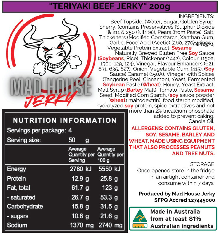 Mad House Jerky - Teriyaki 200g