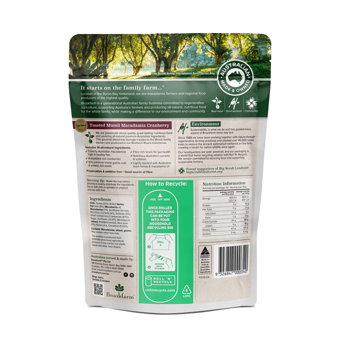 Brookfarm Cranberry & Macadamia Toasted Muesli 500g