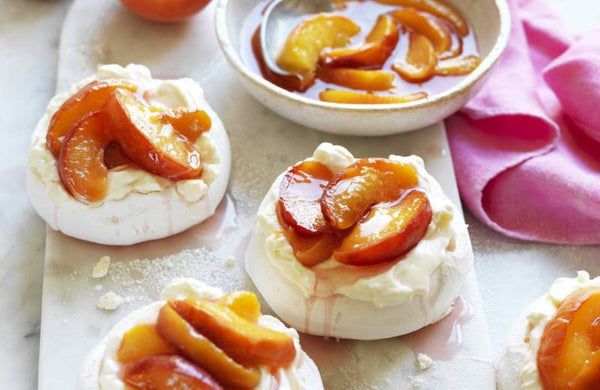 Poached Peaches with Pavlovas