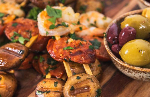 Mushroom, Prawn and Chorizo Skewers