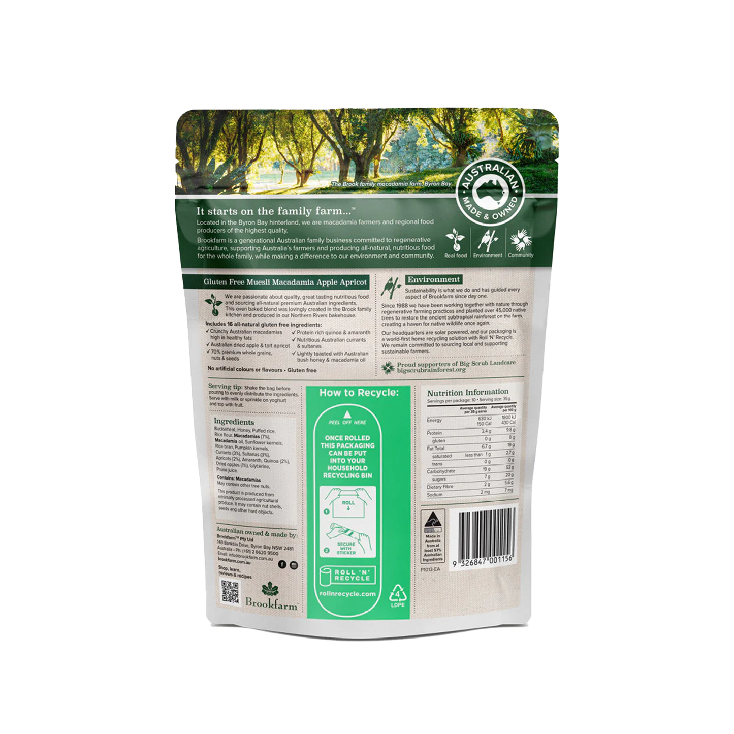 Brookfarm Apricot & Apple Muesli Gluten Free - 950G