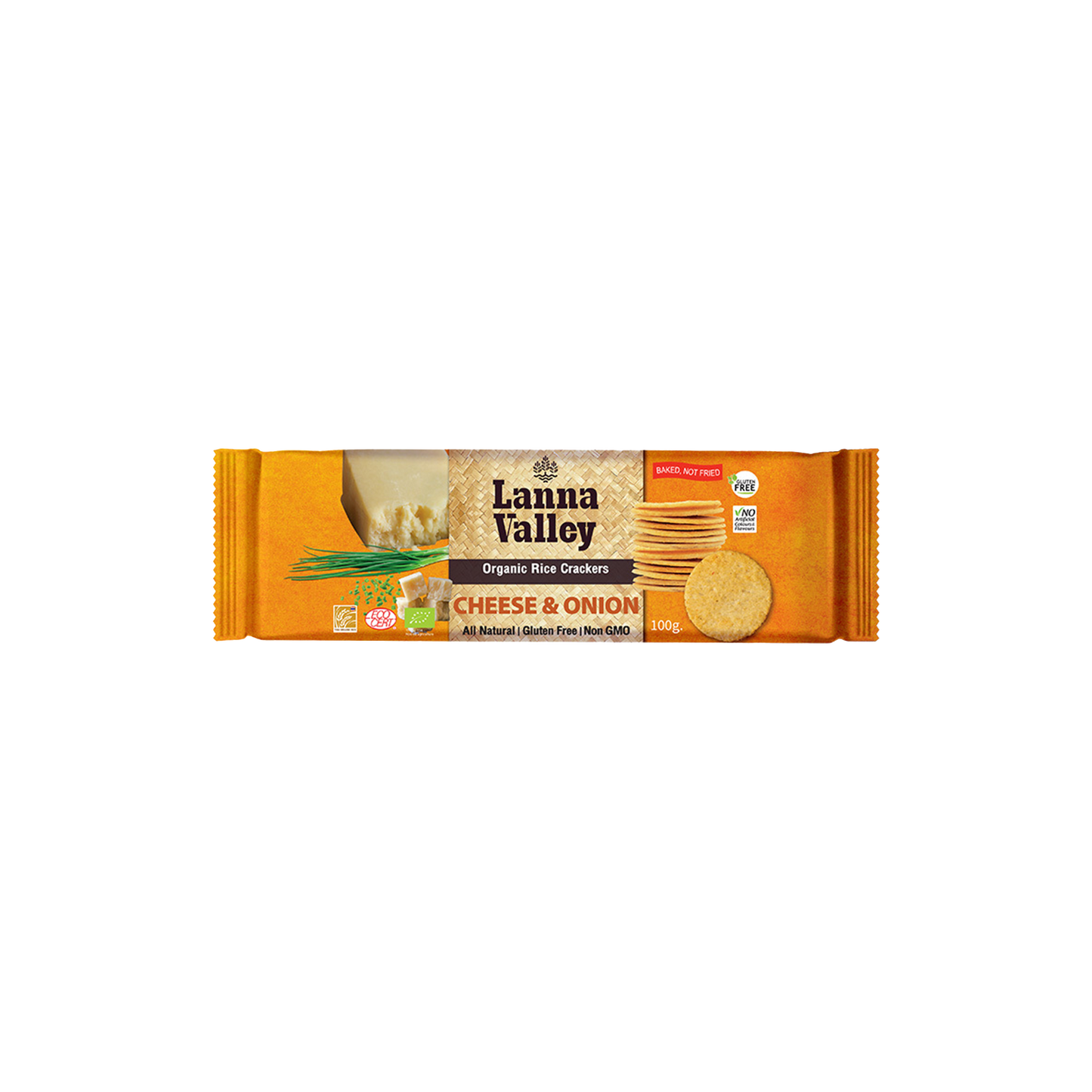 Lanna Valley Organic Rice Crackers - Cheese & Onion 100g