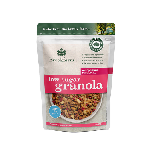 Brookfarm Low Sugar Granola Macadamia Raspberry 400g